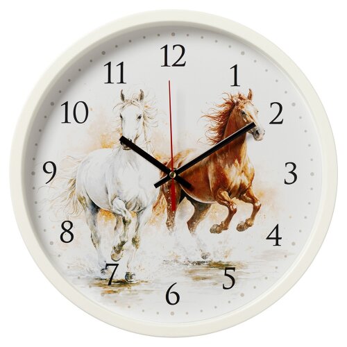 3027-026 (в кор.10шт.) - Часы настенные круг d=30с [01110416] 3027-026 (в кор.10шт.) - Часы настенные круг d=30см, корпус белый " Лошади"