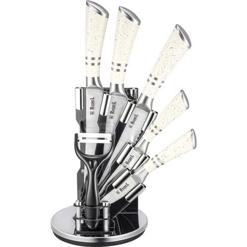 539011-РСВ (в уп.1шт.) - Набор ножей 7пр. на подст [01109819] 539011-РСВ (в уп.1шт.) - Набор ножей 7пр. на подставке Rashel R-097 (Нож-топорик - 1шт, нож - 4шт, овощечистка - 1шт.), материал: нержавеющая сталь.