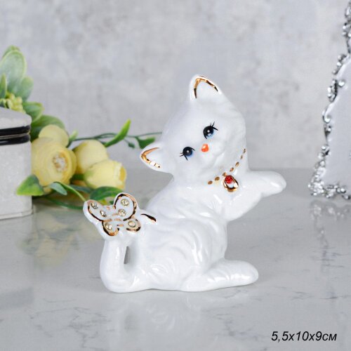 708627 (в уп.96шт.) - Статуэтка Кошка с бабочкой 5 [01111003] 708627 (в уп.96шт.) - Статуэтка Кошка с бабочкой 5,5х10х9см. / B2452 /, материал: фарфор.