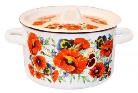 51084 (в уп.4шт.) - Кастрюля цилин. с крышкой 4,5л [01108998] 51084 (в уп.4шт.) - Кастрюля цилин. с крышкой 4,5л. "Маки мечта" 1с17я белоснежная, материал: эмалированная сталь.