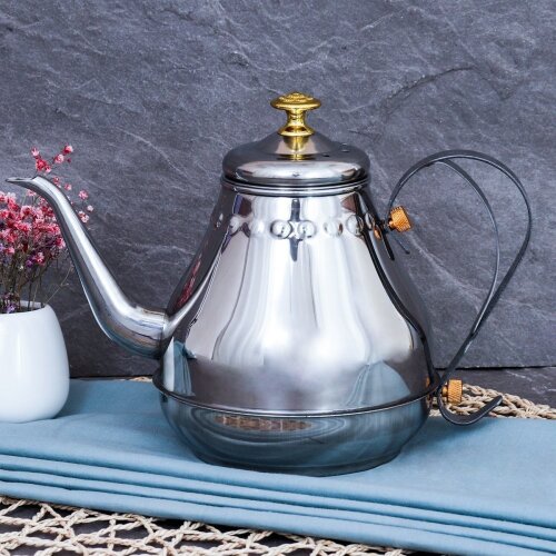 737522 (в уп.48шт.) - Чайник заварочный 1,2л с сит [01108261] 737522 (в уп.48шт.) - Чайник заварочный 1,2л с ситечком / AG-600-1 / silver/716726, материал: металл.