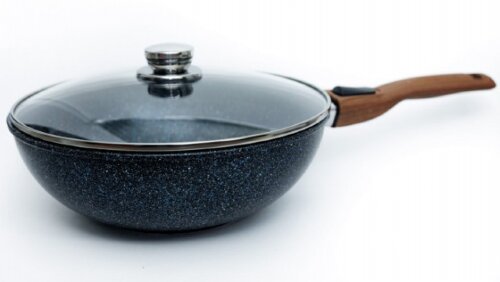 00110335 (в уп.3шт.) - Сковорода ВОК 26см. с АП 07 [01109641] 00110335 (в уп.3шт.) - Сковорода ВОК 26см. с АП 0726-07-10 (0726-07-01-10) Алтай с крышкой ("Гардарика"), материал: литой алюминий.