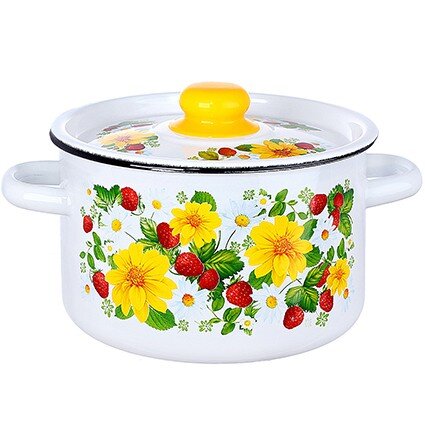 53081 (в уп.4шт.) - Кастрюля цилин. 4,5л. &quot;Земляни [01108980] 53081 (в уп.4шт.) - Кастрюля цилин. 4,5л. "Земляника" 1с17я белоснежная, материал: эмалиронная сталь.