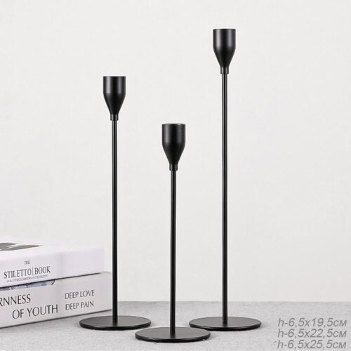 719143 (в уп.24наб.) - Подсвечники, набор 3шт./ HA [01106674] 719143 (в уп.24наб.) - Подсвечники, набор 3шт./ HA-03 / черные ( h=6,5х19,5см, 6,5х22,5см, 6,5х25,5см.), материал: металл.