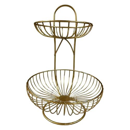 555661-РСВ (в уп.1шт.) - Ваза для фруктов 2-х ярус [01110079] 555661-РСВ (в уп.1шт.) - Ваза для фруктов 2-х ярусная 16х36х25см, золотая 8918, материал: углеродистая сталь.