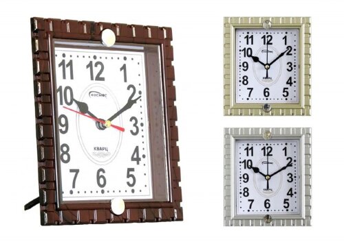 7265 (в кор.60шт.3-х цветов MIX) - Часы настенные [01106407] 7265 (в кор.60шт.3-х цветов MIX) - Часы настенные Космос. Корпус выполнен из пластика. Секло: минеральное. Особенность: можно использовать как настольные и настенные (подставка в комплекте). Механизм кварцевый плавного хода. Питание от батарейки АА (в комплект не входит). Размер модели: 150*150*25 мм.