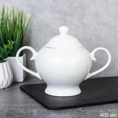 733737 (в уп.23шт.) - Сахарница с крышкой 400мл. / [01108879] 733737 (в уп.23шт.) - Сахарница с крышкой 400мл. / FR-160 /, материал: фарфор.