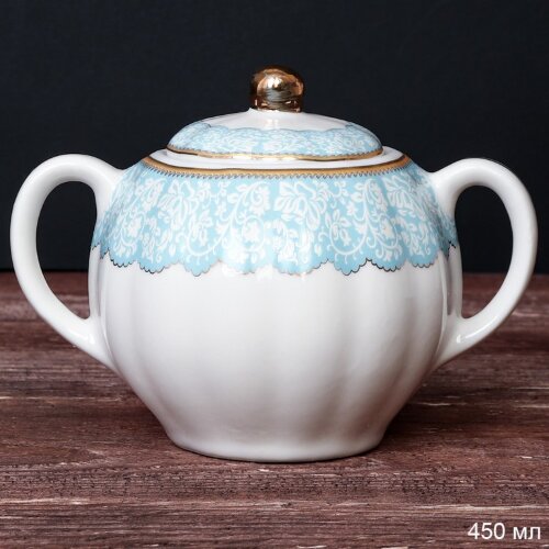 702468 (в уп.1шт.) - Сахарница с ручками 450мл. RS [01105008] 702468 (в уп.1шт.) - Сахарница с ручками 450мл. RS/14- FY21009 Голубой кант, материал: фарфор.