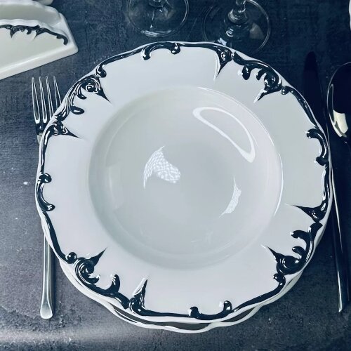 666-385 (в уп.4наб.) - Набор из 6-ти глубоких таре [01106140] 666-385 (в уп.4наб.) - Набор из 6-ти глубоких тарелок 22см. ARGENTO в под.упаковке, материал: фарфор.