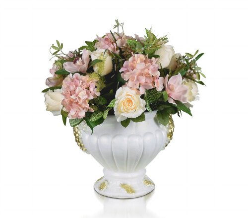 Ваза с цветами розовая, размер: высота 50см, ширин [01090861] Ваза с цветами розовая, размер: высота 50см, ширина 40см., материал: гипс, РУЧНАЯ РАБОТА