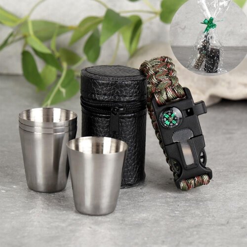 725842 (в уп.1шт.) - Подарочный набор 23 ФЕВРАЛЯ № [01107716] 725842 (в уп.1шт.) - Подарочный набор 23 ФЕВРАЛЯ № 26/ Стопки + мужской браслет/, материал: металл.