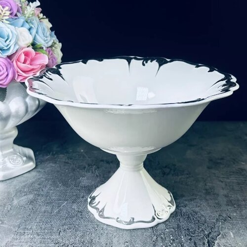 666-393 (в уп.4шт.) - Фруктовница 22см. на ножке A [01106144] 666-393 (в уп.4шт.) - Фруктовница 22см. на ножке ARGENTO в подарочной упаковке, материал: фарфор.