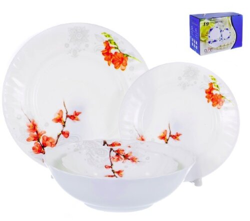 130-21024 (в кор.2наб.) - Набор столовый 19пр.&quot;Аки [01085146] 130-21024 (в кор.2наб.) - Набор столовый 19пр."Акира" (6 мелк.тарелок 175мм + 6 мелк.тарелок 230мм + 6 салатников 750мл + салатник 1540мл.) подарочная упаковка.