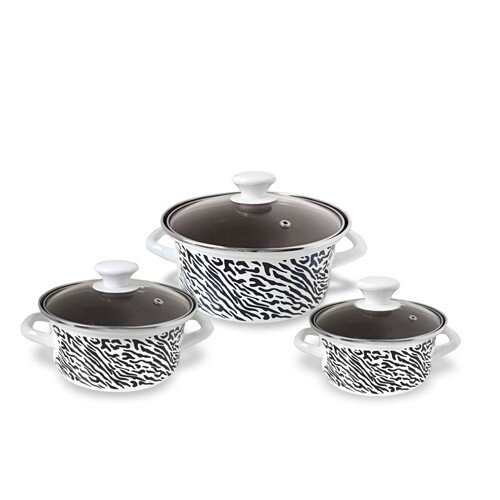 498831-РСВ (в уп.1шт.) - Набор из 3-х кастрюль со [01108982] 498831-РСВ (в уп.1шт.) - Набор из 3-х кастрюль со стекл.крышками "ЗЕБРА-1-ЭКСТРА" пр-во ООО "КМК" (1,5л, 2л, 3л.), материал: эмалированная сталь.