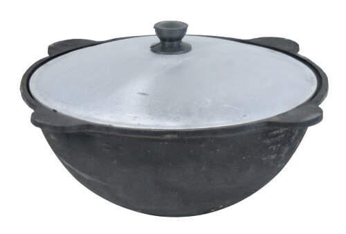 2К-Х074 (в уп.1шт.) - Казан 22л, чугунный с крышко [01111843] 2К-Х074 (в уп.1шт.) - Казан 22л, чугунный с крышкой, круглое дно, материал: чугун, алюминий.