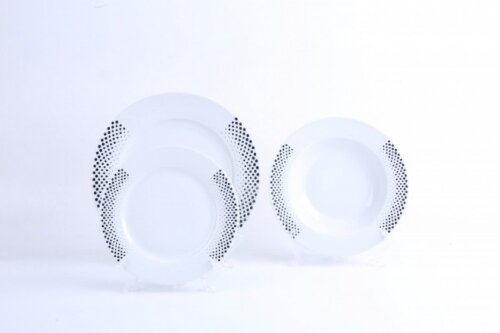 BK-9810 (в уп.2наб.) - Акция Сервиз обеденный 18пр [01097902] BK-9810 (в уп.2наб.) - Акция Сервиз обеденный 18пр. "DAY & NIGHT": тарелка обеденная 6 шт. (d=26,7см), тарелка суповая 6 шт. (d=21,6см), тарелка десертная 6 шт. (d=19см), подходит для чистки в посудомоечной машине, материал: фарфор.