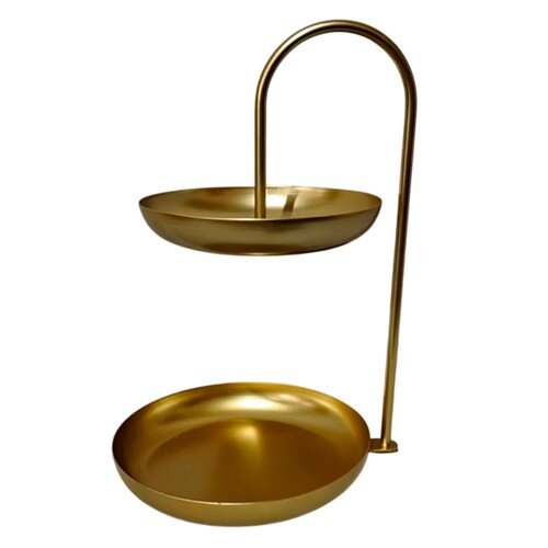 555660-РСВ (в уп.1шт.) - Ваза для фруктов 2-х ярус [01110078] 555660-РСВ (в уп.1шт.) - Ваза для фруктов 2-х ярусная 16х32х20см, золотая 8917, материал: углеродистая сталь.