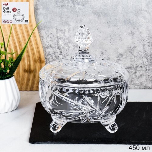 748655 (в уп.24шт.) - Сахарница с крышкой 450мл. / [01110023] 748655 (в уп.24шт.) - Сахарница с крышкой 450мл. / DSTG15В /, материал: стекло.