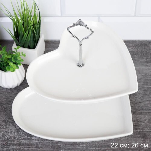 731536 (в уп.11шт.) - Ваза для фруктов 2-х ярусная [01053937] 731536 (в уп.11шт.) - Ваза для фруктов 2-х ярусная 22/26см. Сердце /R-123/ 738107, материал: фарфор.