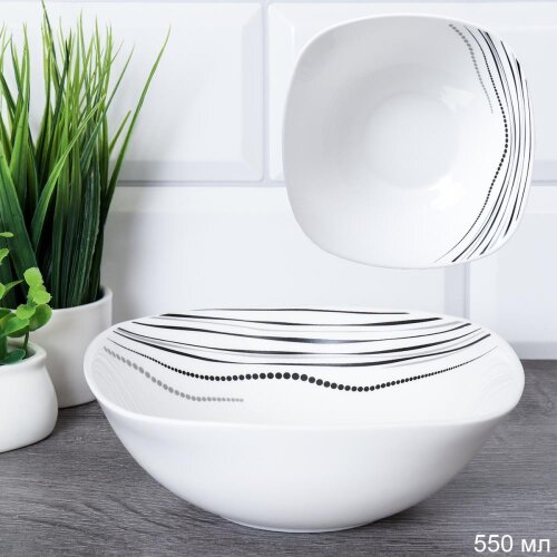 731394 (в уп.8наб.) - Салатник квадратный 550мл, н [01108125] 731394 (в уп.8наб.) - Салатник квадратный 550мл, набор 6шт. / SQ/FLFW65 (61026-1) Волна, материал: стеклокерамика.