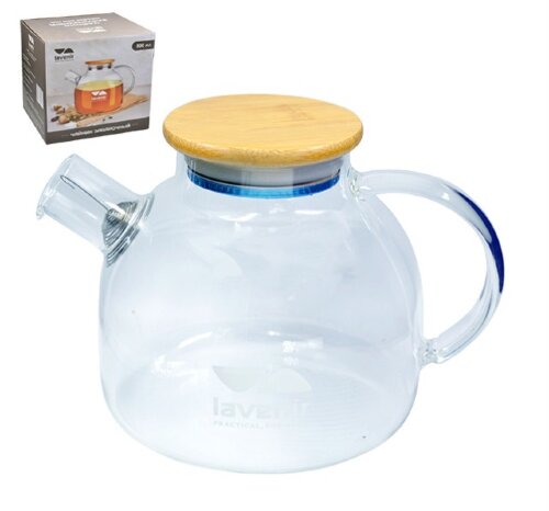 00102244 (в уп.12шт.) - Чайник заварочный стеклянн [01110869] 00102244 (в уп.12шт.) - Чайник заварочный стеклянный 800мл. Lavenir, 1705-800,  крышка бамбук, материал: бамбук, нержавеющая сталь, стекло.