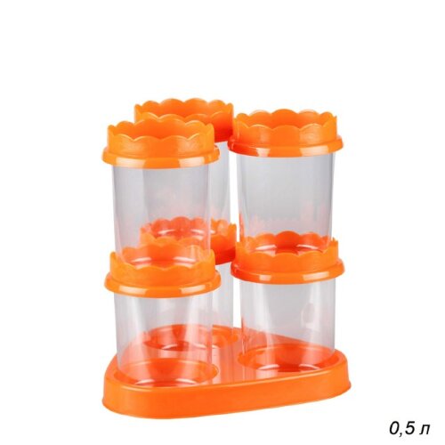 624974 (в кор.8шт.) - Банки для сыпучих продуктов [01088251] 624974 (в кор.8шт.) - Банки для сыпучих продуктов 6шт. 0,5л. Джаз на подставке /М6431/