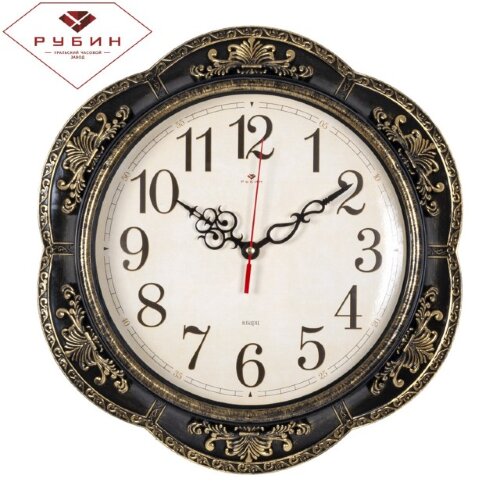 3533-008 (в кор.10шт.) - Часы настенные круг &quot;Клас [01090657] 3533-008 (в кор.10шт.) - Часы настенные круг "Классика" "Рубин", корпус черный с золотом, размер: 35,5х35,5х8см, материал: пластмасса, стекло, металл.