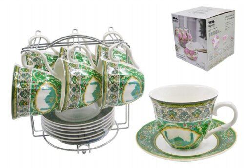 50913 (в уп.8шт.) - Чайный набор 12пр. на мет.подс [01109640] 50913 (в уп.8шт.) - Чайный набор 12пр. на мет.подставке. (Кружка 220мл. -6шт, блюдце 14см. - 6шт.) /C03-ZSV02 12M/, материал: фарфор.
