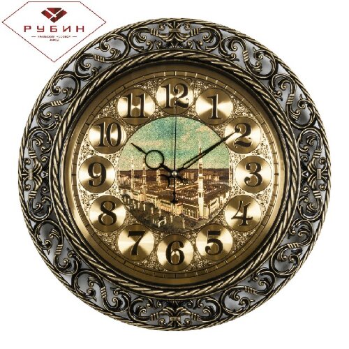 4051-112 (в кор.5шт.) - Часы настенные круг с узор [01092692] 4051-112 (в кор.5шт.) - Часы настенные круг с узором, размер: d=39,5см, корпус чёрный с золотом "Мекка" "Рубин", материал: пластик, стекло, кварцевый механизм, плавный ход.