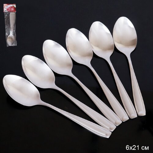 696351 (в уп.100шт.) - Ложка столовая 6 штук, 6х21 [01102705] 696351 (в уп.100шт.) - Ложка столовая 6 штук, 6х21см, серебро / G-850 /, материал: металл.