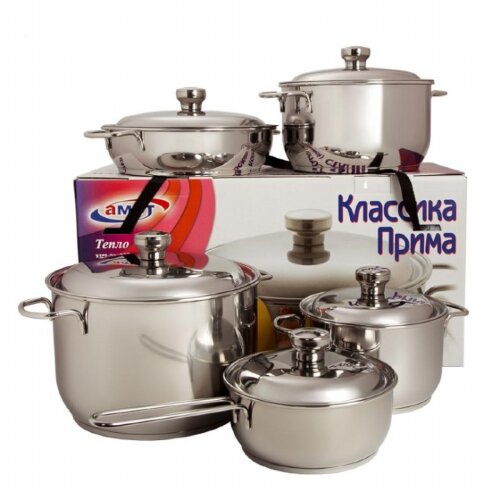 53738 (в уп.10шт.) - Набор посуды 10пр. 1С 895. дл [01107929] 53738 (в уп.10шт.) - Набор посуды 10пр. 1С 895. для всех видов плит. (Кастрюля 1,75л, кастрюля 3л, кастрюля 5л, кастрюля для кипячения молока 1л, сковорода 1,5л, 5 мет. крышек.).