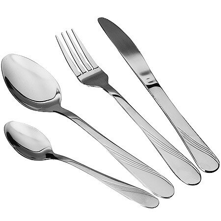 30334 (в уп.12наб.) - Набор столовых приборов 24пр [01110600] 30334 (в уп.12наб.) - Набор столовых приборов 24пр. в подар.упаковке. Серебро (Столовая вилка 19,5х2,4см. - 6шт, столовая ложка 19,5х4,1см. - 6шт, столовый нож 21х2см, чайная ложка 14х2,8см.), материал: нержавеющая сталь.