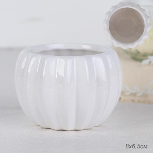 716487 (в уп.12/120шт.) - Кашпо 8х6,5см. / 166W / [01106560] 716487 (в уп.12/120шт.) - Кашпо 8х6,5см. / 166W / белое, материал: керамика.