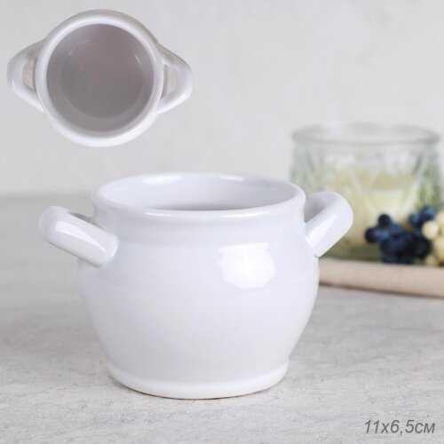 716584 (в уп.120шт.) - Кашпо с ручками 11x6,5см. / [01108065] 716584 (в уп.120шт.) - Кашпо с ручками 11x6,5см. / 2133W / Прованс, материал: керамика.