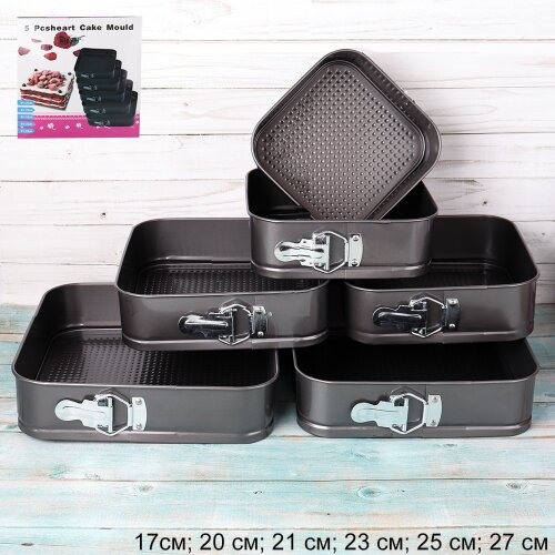 733814 (в уп.12шт.) - Форма для выпечки, набор из [01109571] 733814 (в уп.12шт.) - Форма для выпечки, набор из 6шт, квадрат с клипсой /RSD-13/,  размеры: 17см, 20см, 21см, 23см, 25см, 27см, материал: металл.