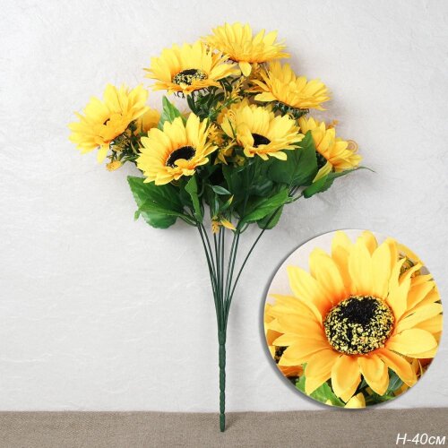 724415 (в уп.600шт.) - Цветок искусственный Подсол [01111645] 724415 (в уп.600шт.) - Цветок искусственный Подсолнух букет H=40см. / CPB-40 /, материал: пластик.