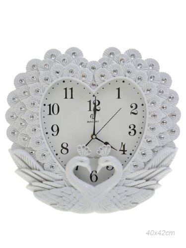 673361 (в уп.10шт.) - Часы настенные Павлины белые [01097473] 673361 (в уп.10шт.) - Часы настенные Павлины белые, размер: 40х42см. /150S/, материал: пластик, стекло.