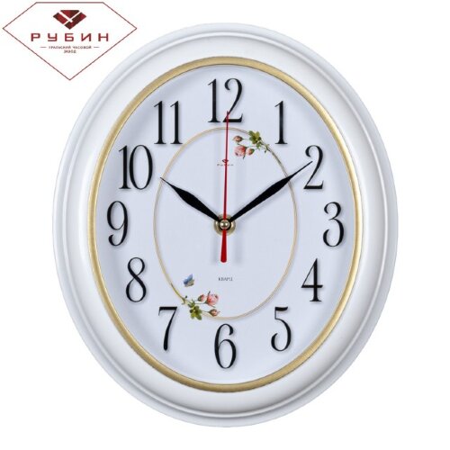 2623-009 (в кор.10шт.) - Часы настенные овал., раз [01090213] 2623-009 (в кор.10шт.) - Часы настенные овал., размер: 22,5х26,5см, корпус белый с золотом "Легкость" "Рубин", материал: пластик, стекло, кварцевый механизм, плавный ход.