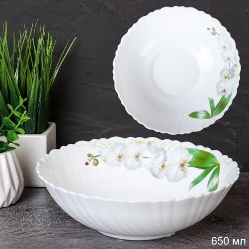 731892 (в уп.4наб.) - Салатник 650мл, 175мм, набор [01108600] 731892 (в уп.4наб.) - Салатник 650мл, 175мм, набор 6шт. / O302007CE BB408-1 /  Белая орхидея, материал: стеклокерамика.