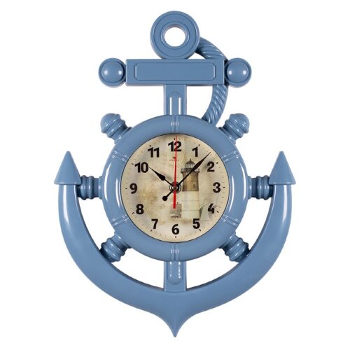 3827-005 (10) Часы настенные в форме якоря 27,5х38 [01108131] 3827-005 (10) Часы настенные в форме якоря 27,5х38 см корпус синий "Маяк" "Рубин"