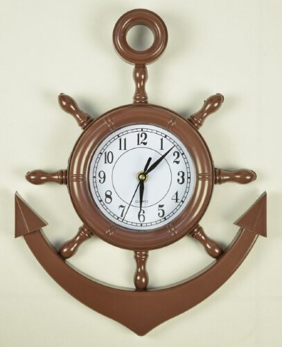NE-382 корич.(в кор.20шт.) - Часы настенные"Якорь- [01083676] NE-382 корич.(в кор.20шт.) - Часы настенные"Якорь-штурвал", размер: 37х30,5х4,4см, материал: пластик, стекло, металл, кварцевый бесшумный механизм с плавным ходом.