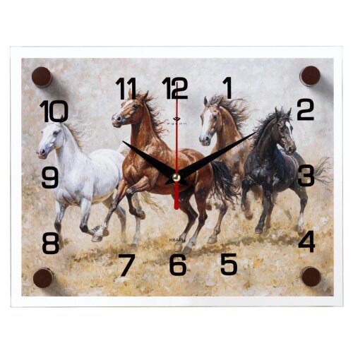 2026-056  (10) Часы настенные &quot;Лошади&quot;  Рубин [01110379] 2026-056  (10) Часы настенные "Лошади"  Рубин