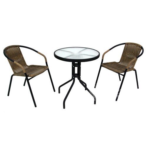 506155-РСВ (в уп.1наб.) - Набор мебели &quot;Марсель Ми [01095171] 506155-РСВ (в уп.1наб.) - Набор мебели "Марсель Мини" (стол+2 кресла) желто-черный арт.WR2719, WR1208-МТ003, размеры: стол 60х60х70см, кресло: 56х55х76см, материал: искусственный ротанг, стекло, сталь.