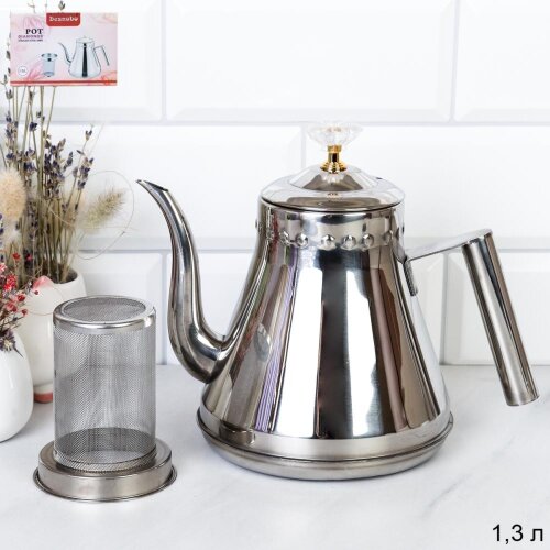 741585 (в уп.48шт.) - Чайник заварочный 1,3 л с си [01110365] 741585 (в уп.48шт.) - Чайник заварочный 1,3 л с ситечком / FS-156 /, материал: металл.