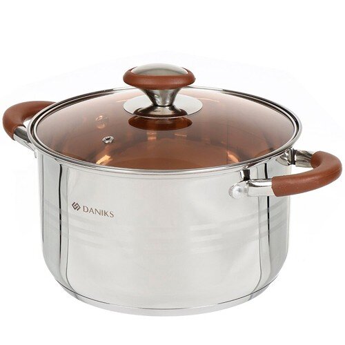 458991-РСВ (в уп.1шт.) - Кастрюля со стеклянной кр [01108633] 458991-РСВ (в уп.1шт.) - Кастрюля со стеклянной крышкой 5л. ВЕЛЛИНГТОН Daniks, GS-01415-22CA, индукция (397631), материал: нерж.сталь.