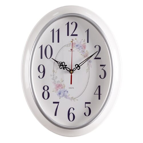 3829-108 (в кор.10шт.) - Часы настенные овал, разм [01105752] 3829-108 (в кор.10шт.) - Часы настенные овал, размер: 29,5х38,5см, корпус белый с серебром "Букет" "Рубин", материал: пластик, стекло, часовой механизм кварцевый, плавный ход