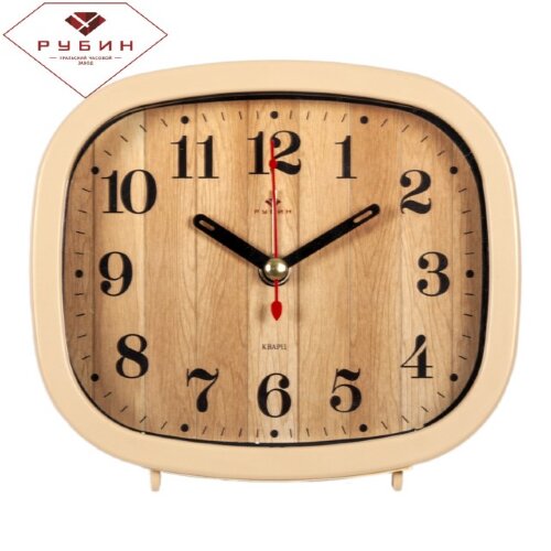 В5-005 (в кор.40шт) - Будильник кварц, корпус беже [01088065] В5-005 (в кор.40шт) - Будильник кварц, корпус бежевый "Дерево" "Рубин", размер: 12,5х10,5х3,8см, материал: пластик, стекло,металл, кварцевый механизм с плавным ходом.