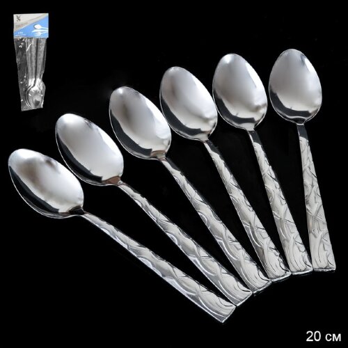 696657 (в уп.100шт.) - Ложка столовая 6 штук, 6х21 [01102709] 696657 (в уп.100шт.) - Ложка столовая 6 штук, 6х21см, серебро / S-9748 /, материал: металл.