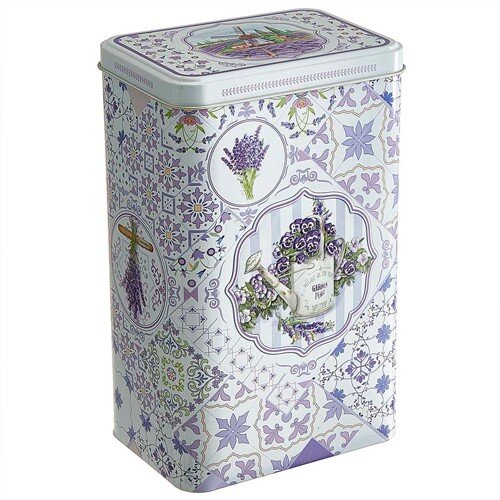 563615-РСВ (в уп.12шт.) - Банка жестяная 2,7л, пря [01110625] 563615-РСВ (в уп.12шт.) - Банка жестяная 2,7л, прямоугольная с декоративным покрытием для хранения чая, специй, сыпучих продуктов Лаванда 4 П135*95h215v270-01998