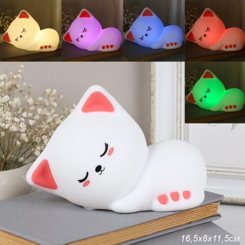 732021 (в уп.100шт.) - Светильник настольный 16,5х [01110734] 732021 (в уп.100шт.) - Светильник настольный 16,5х8х11,5см. Котик / CW182609-1 /, материал: пластик.